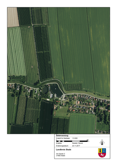 Die Zwillingsbracks von Krummendeich im Luftbild. (Quelle: WebGIS Lkr. Stade)