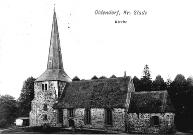 Die Oldendorfer Kirche St. Martin auf einer historischen Postkarte